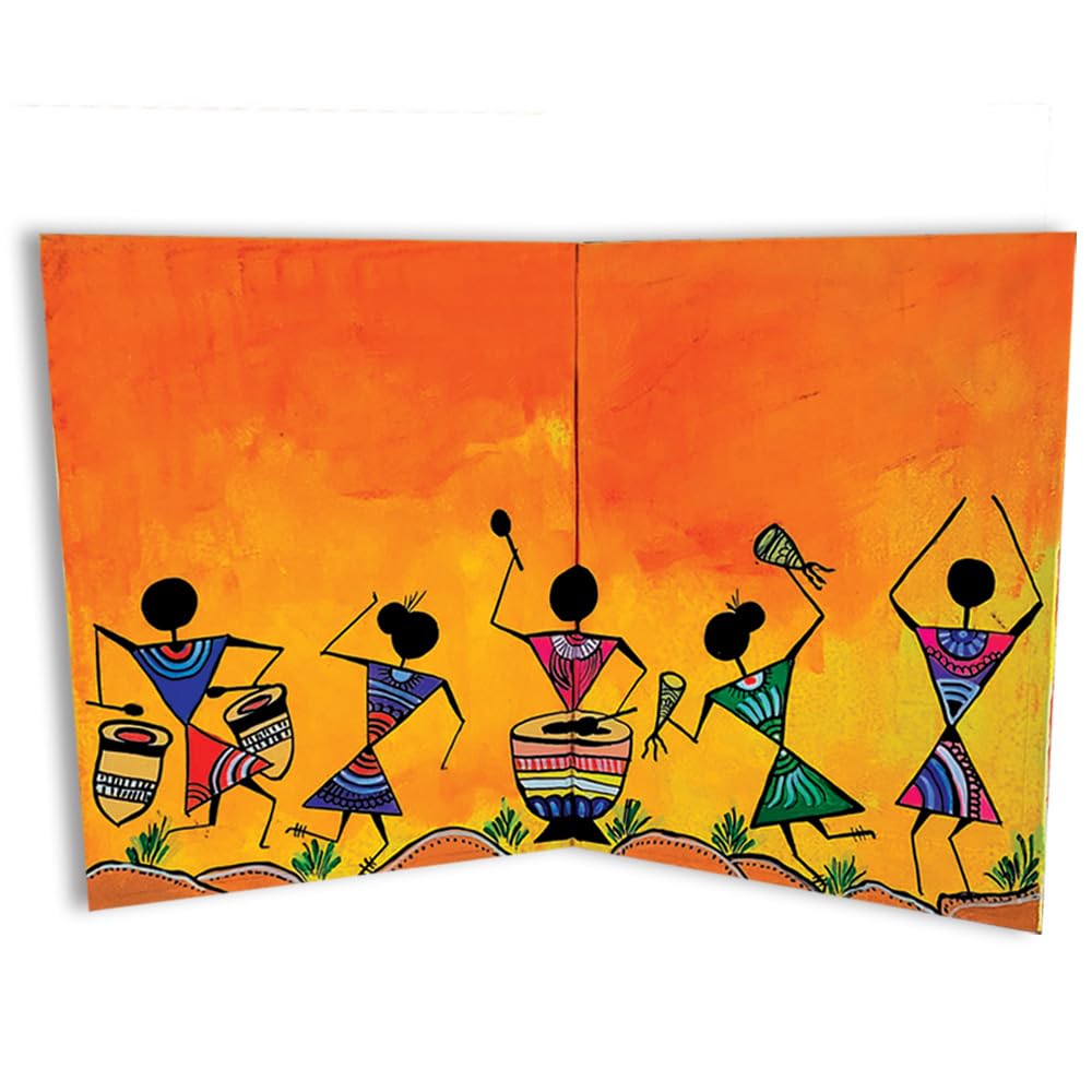 Vibrant warli painting art showcasing colorful figures in traditional dance rituals