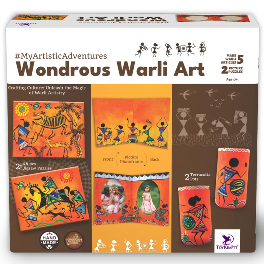 Wondrous Warli Painting Art Puzzle Set with Terracotta Pots for ages 7 and up