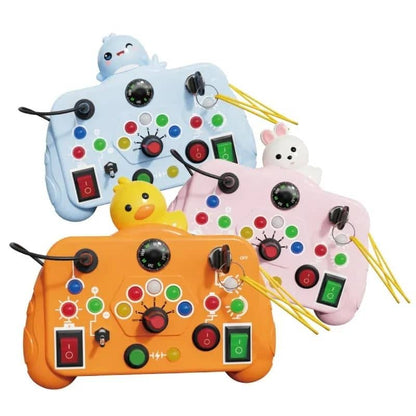 Colorful interactive toy montessori set for toddlers aged 1-3 years with buttons and animal figures