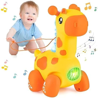 Toy R Us giraffe pull toy in yellow and orange for babies with musical sounds and lights