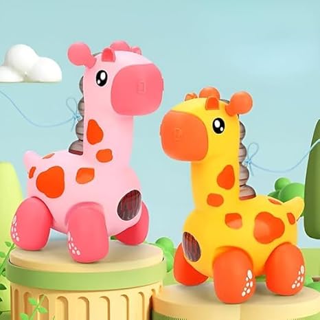 Pink and yellow pull-along toy giraffes for toddlers by Toy R Us, ideal for ages 1-3 years