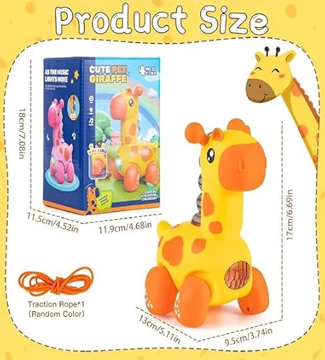 Yellow toy giraffe for toddlers with music feature, promoting fun play for young children