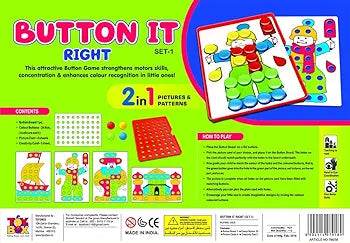 Button pattern matching game set with colorful boards and pieces to enhance motor skills and color recognition
