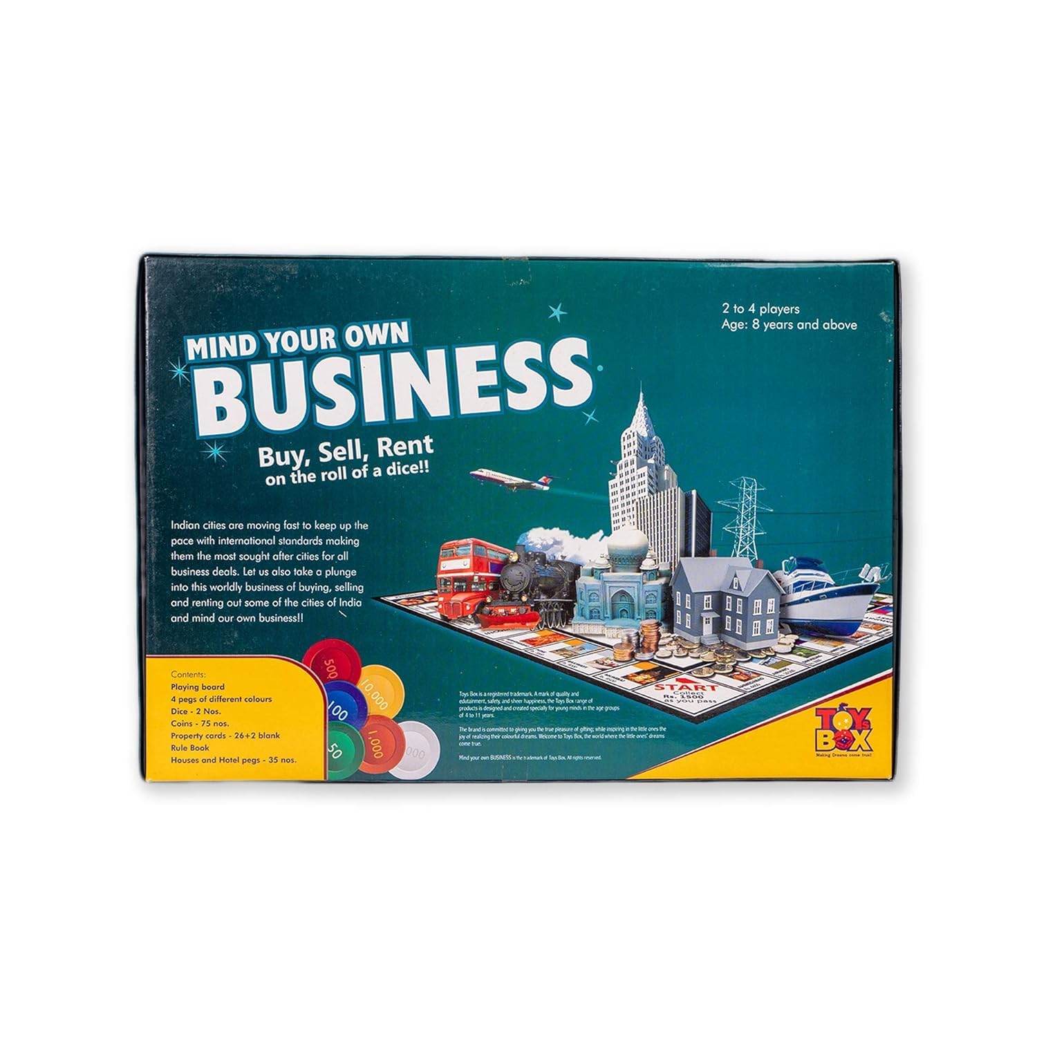 Mind Your Own Business board game box with game pieces and colorful tokens by T-Rex the toyland Sitamarhi