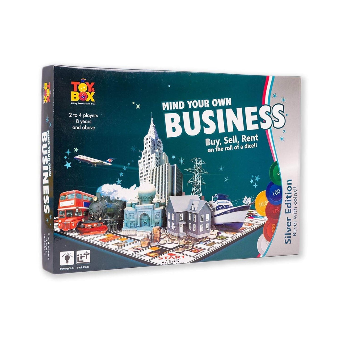 Mind Your Own Business board game Silver Edition by T-Rex the Toyland with city and vehicle game pieces