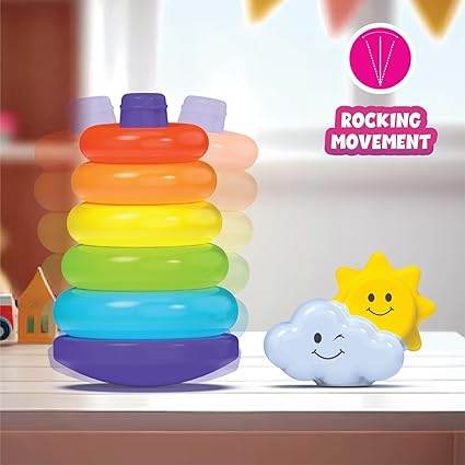 ToyMagic Rainbow Rocking Ring Stacker Game|5 Ring Multicolored Sorting Tower Game|Learning Game for Infants & Toddlers Kids|Educational Interactive Baby Toy|Best Birthday & Return Gift|Made in India - T-Rex the toyland Sitamarhi