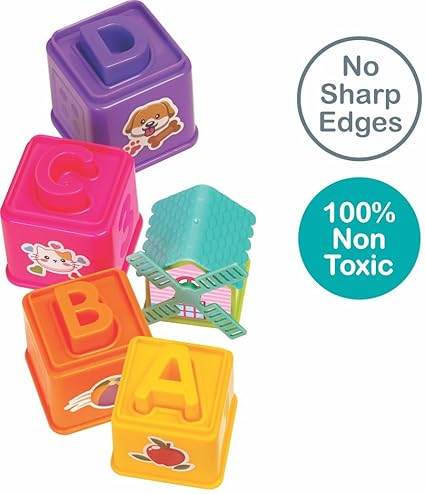 Toymate Windmill Stacking Blocks and Cube with ABCD Shape sorter for Activity & Learning Toy for Babies | Nesting Toy for Infants & Preschoolers for Age 12 Months & Above - T-Rex the toyland Sitamarhi