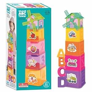 Toymate Windmill Stacking Blocks and Cube with ABCD Shape sorter for Activity & Learning Toy for Babies | Nesting Toy for Infants & Preschoolers for Age 12 Months & Above - T-Rex the toyland Sitamarhi