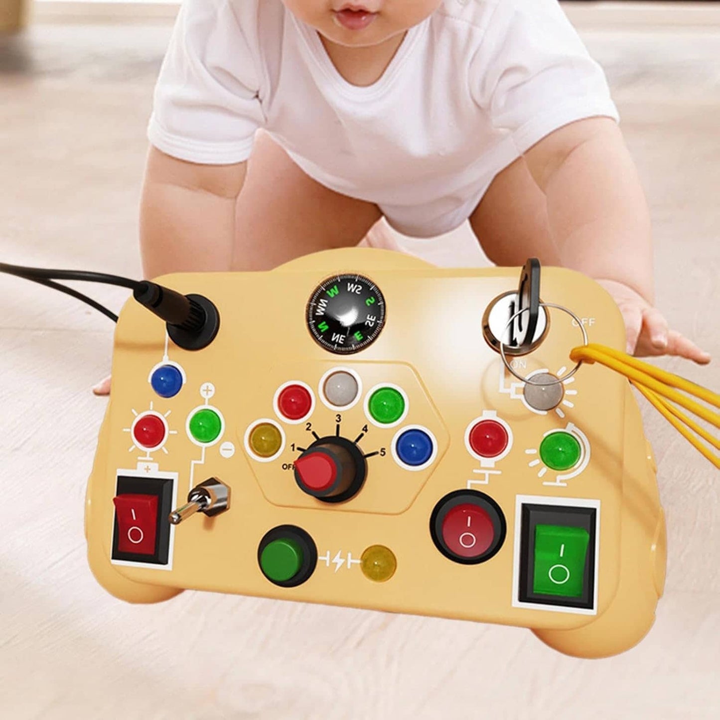 Montessori toy control panel for babies with colorful buttons for interactive play