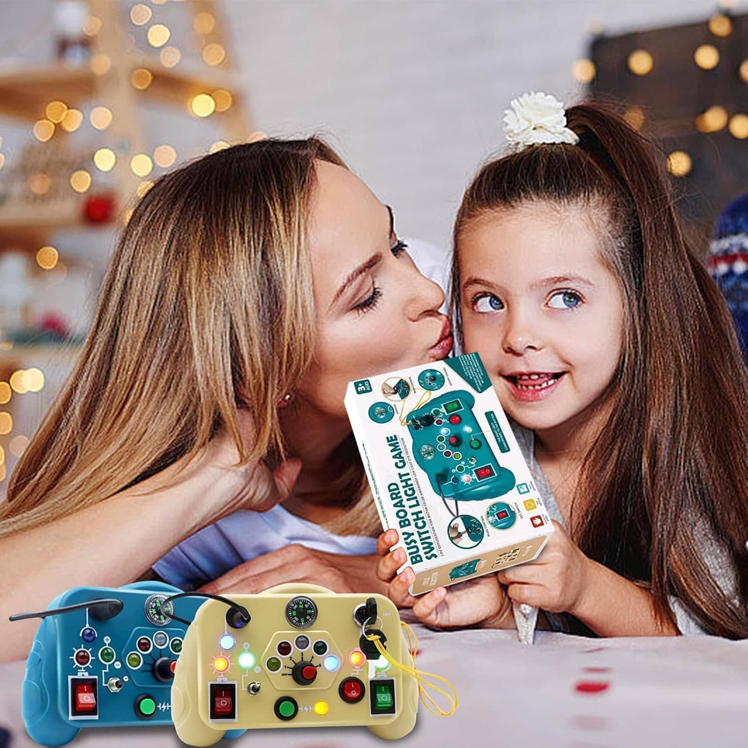 Montessori toys for kids featuring interactive game controllers in blue and yellow with a fun design
