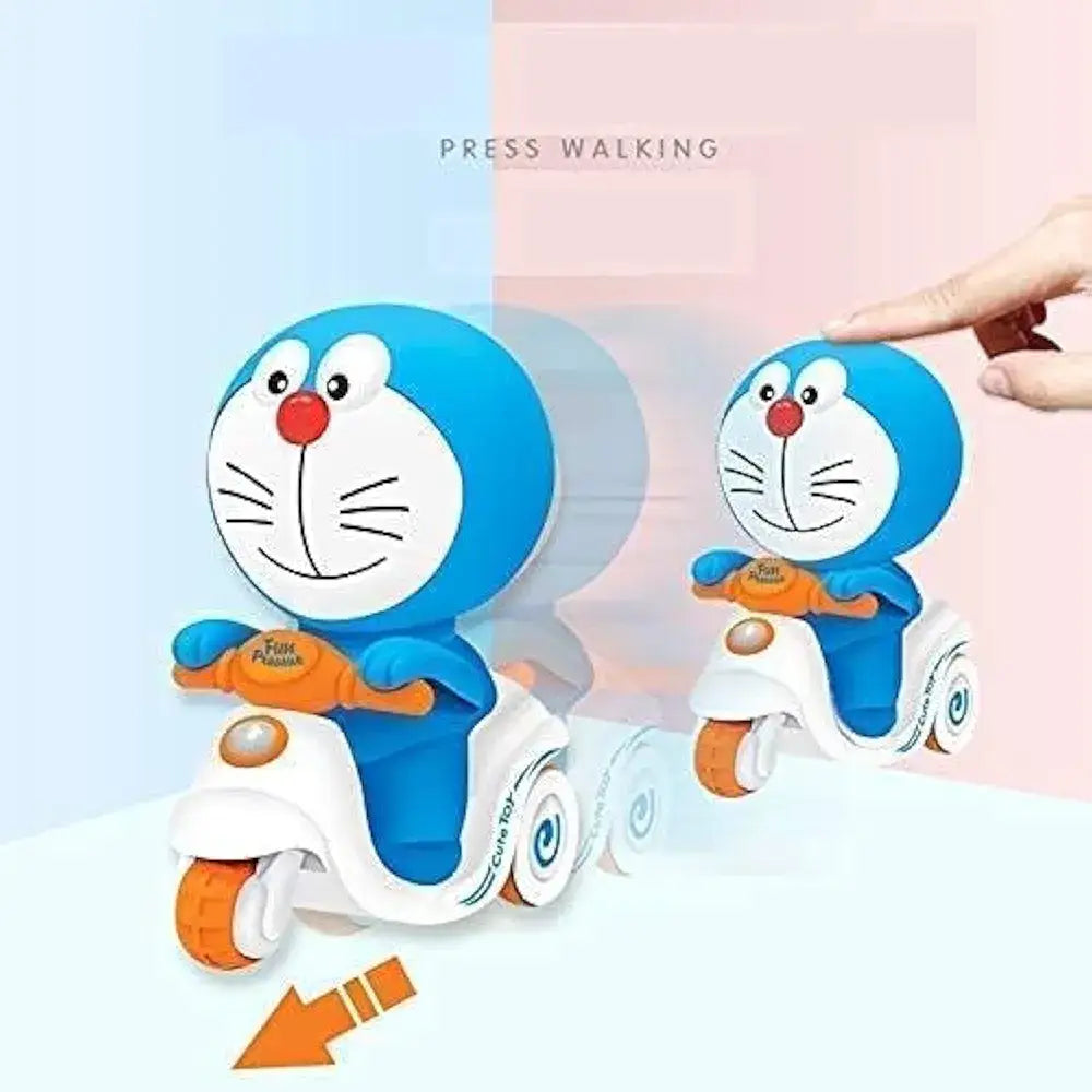 Blue push toy vehicle with smiling character for toddlers aged 2-4 years, encouraging play and movement