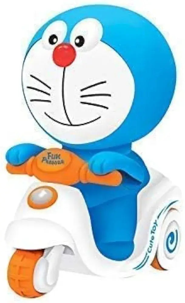 Blue toy scooter with cartoon character for toddlers, ideal for indoor play and imaginative fun.