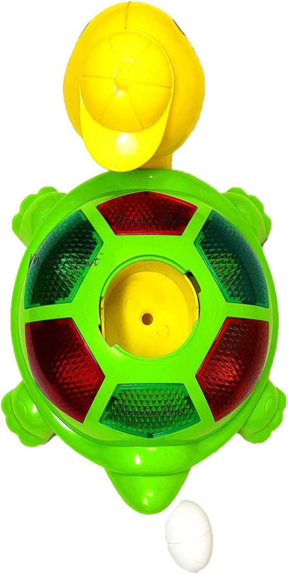 Toyzone musical bump n go turtle toy for kids in green and yellow with colorful shell lights