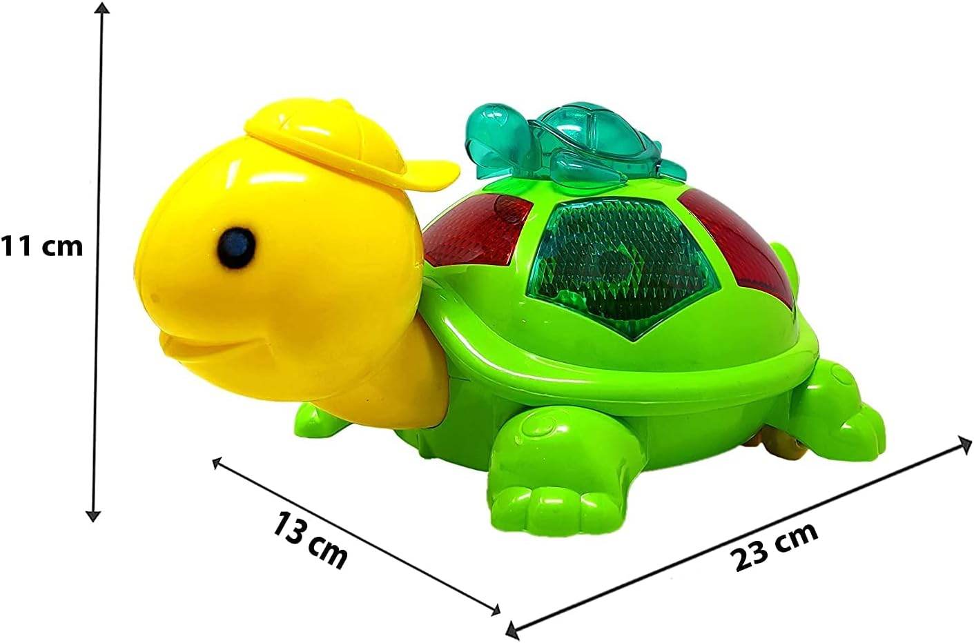 Toyzone bump n go turtle toy for kids in green and yellow with musical features and walking function
