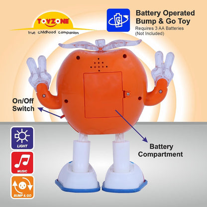Toyzone dancing apple musical toy battery operated with on off switch and bump go feature