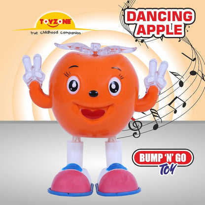 Toyzone dancing apple musical toy with smiling face and blue and pink shoes playing music