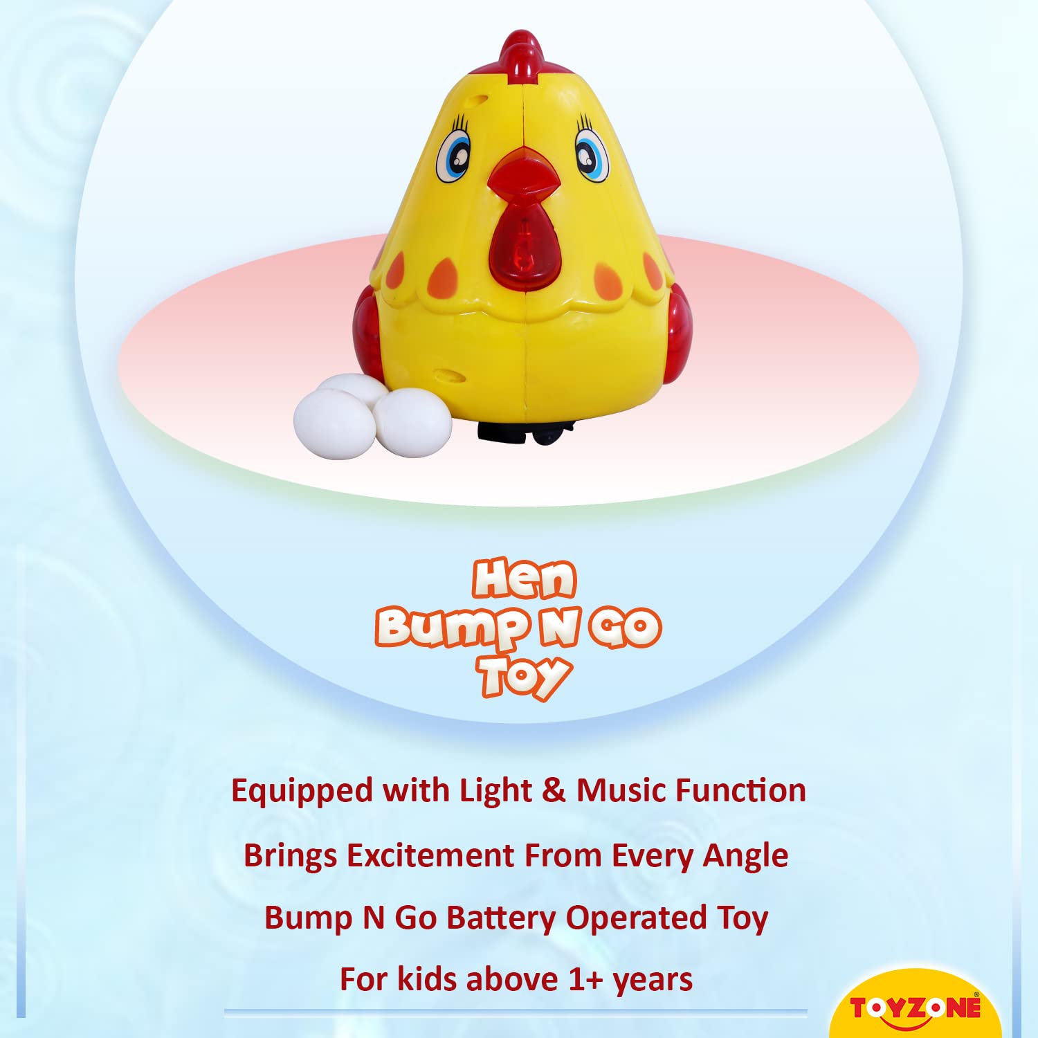 Toyzone hen bump and go toy with light and music function for kids above 1 year