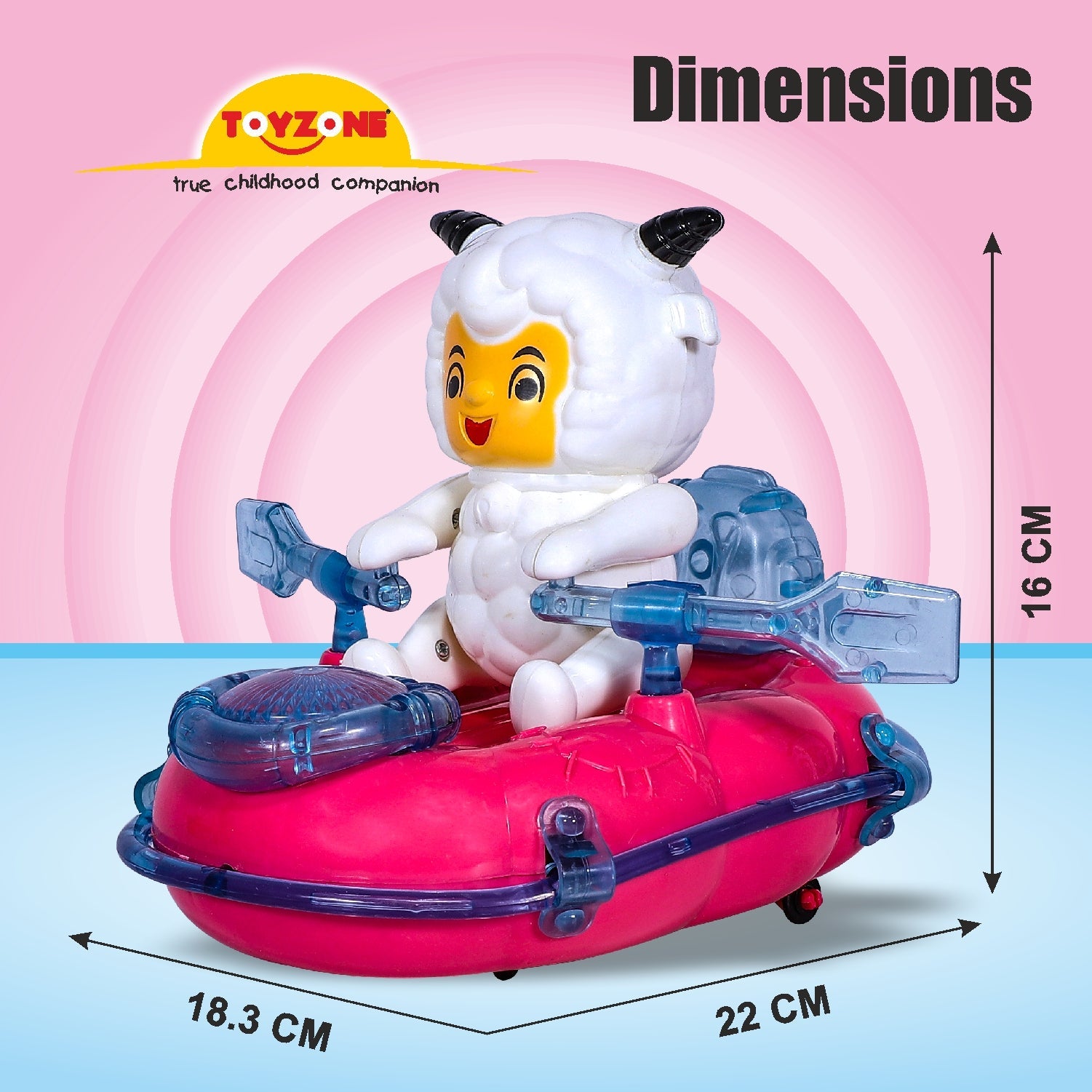 Toyzone musical baby toy with lights featuring a cute sheep character on a red base with blue details