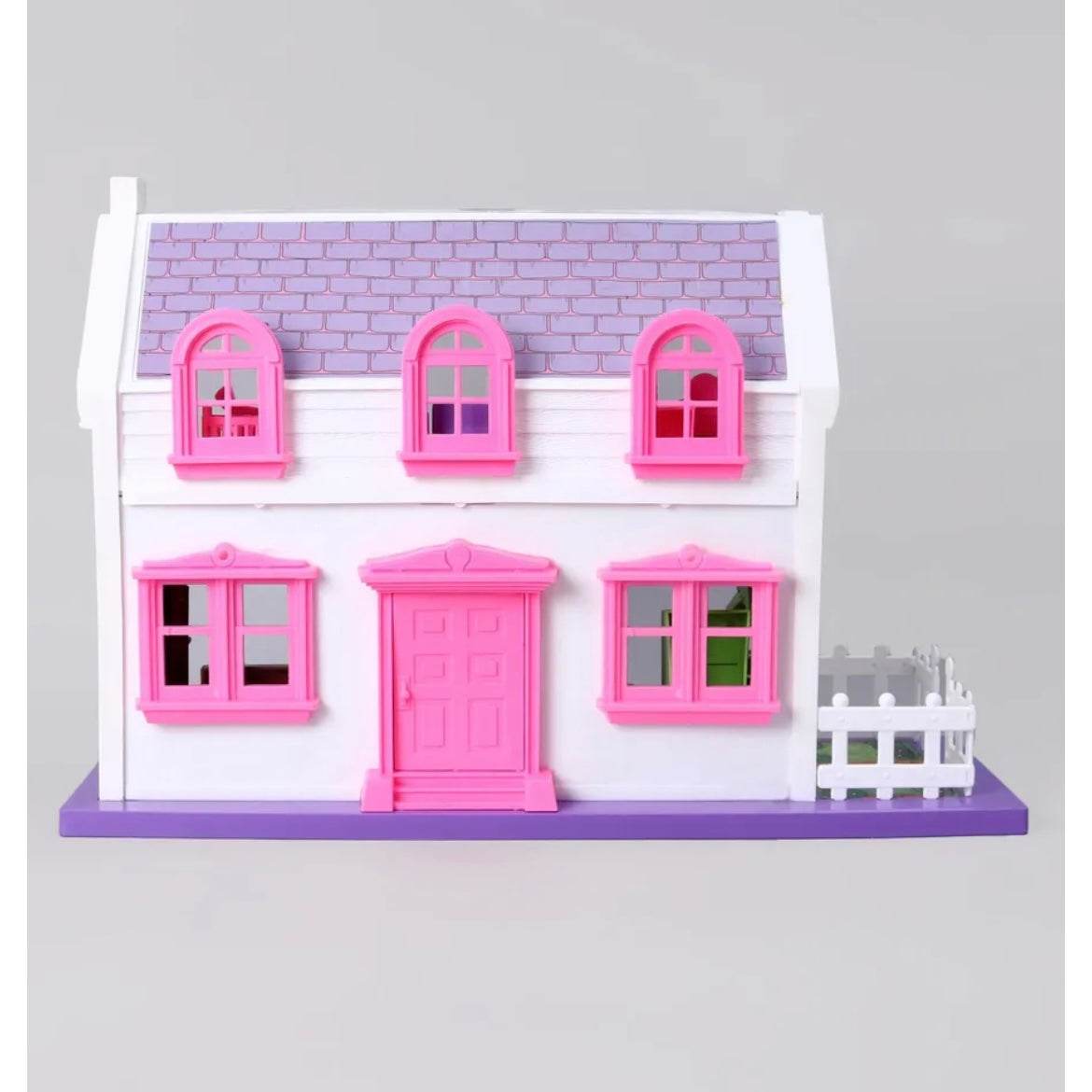 Toyzone My Little Doll House 34 pieces white and pink toy house with purple roof and small white fence