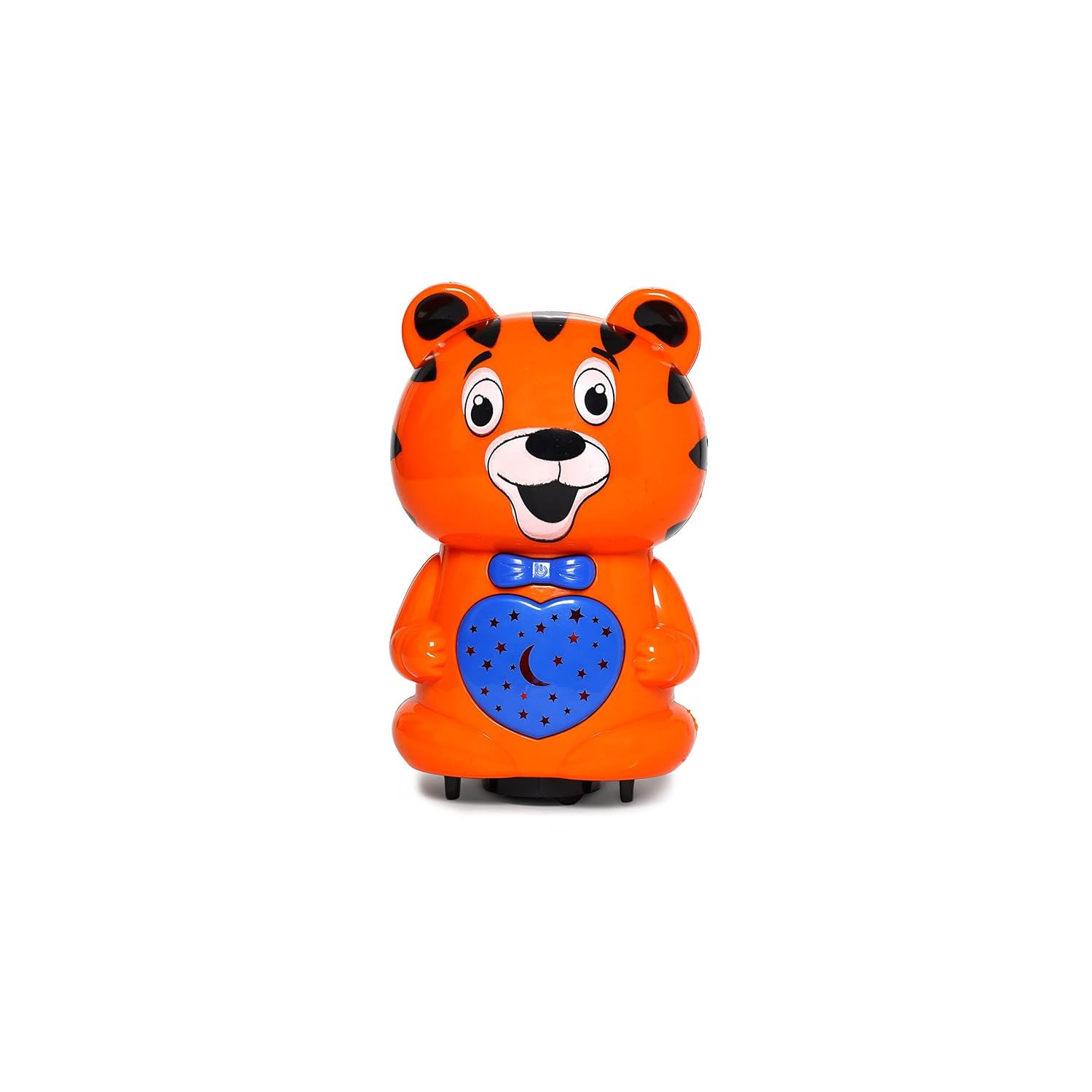 Toyzone musical tiger bump and go toy in bright orange with blue heart and playful design