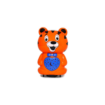 Toyzone musical tiger bump and go toy in bright orange with blue heart and playful design