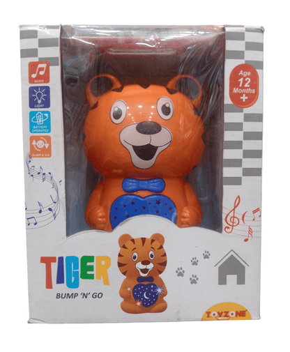 Toyzone musical tiger bump and go toy for kids aged 12 months and up with light and battery operated features