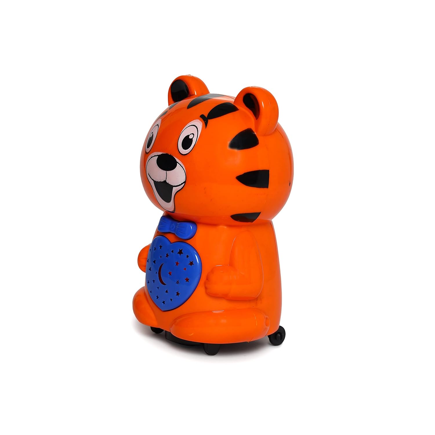 Toyzone musical tiger bump and go toy in orange with blue heart and wheels for toddlers