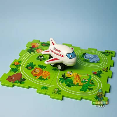Toy airplane with track train Amtrak design, colorful jungle scene, suitable for ages 2 and up