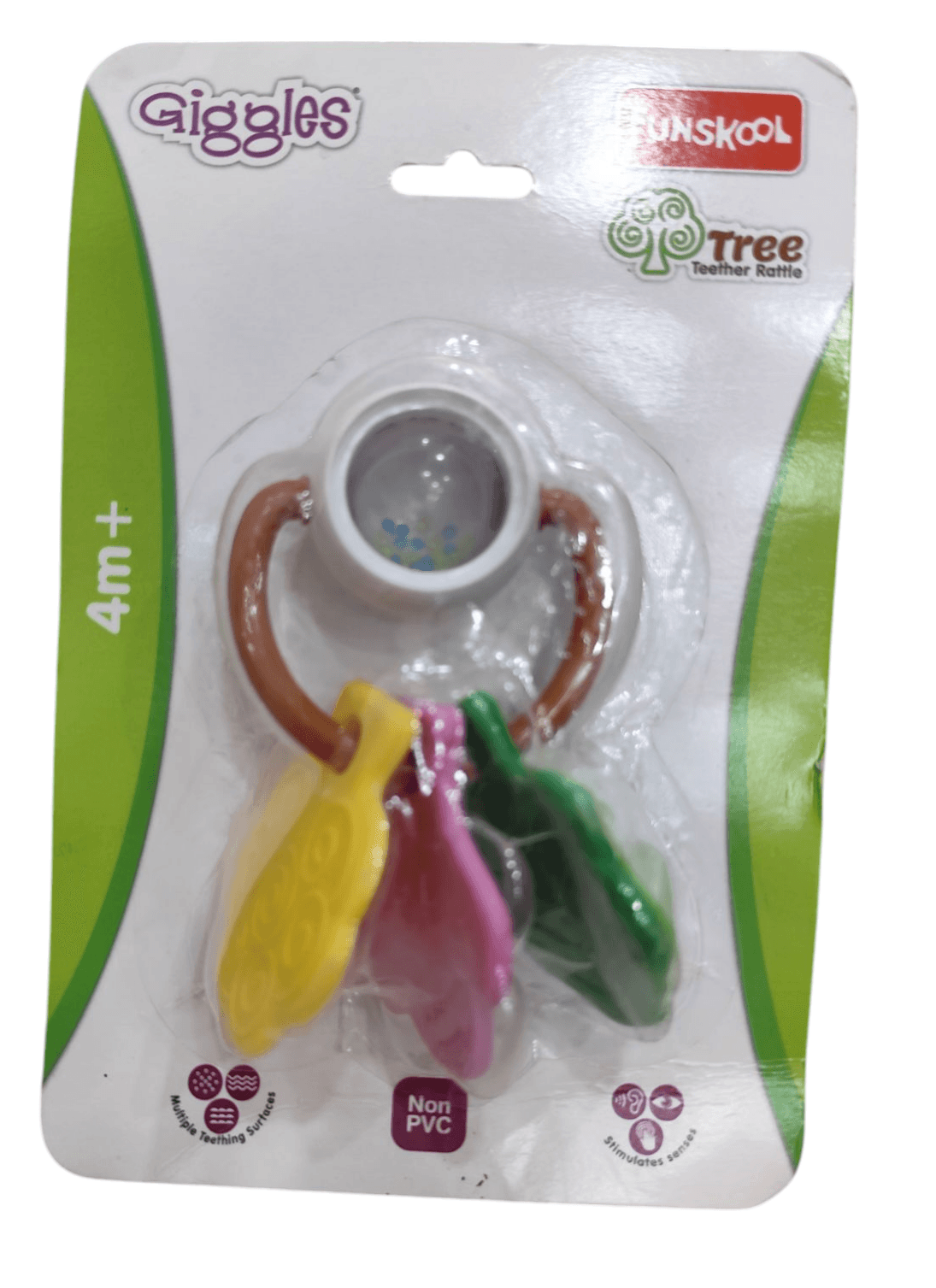 Colorful teething toy with four keys for infants 4 months and older