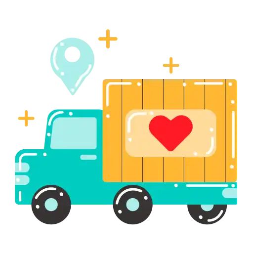 Turquoise delivery truck with heart.