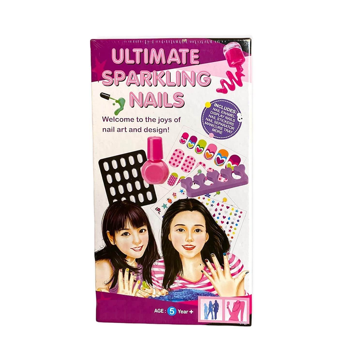 Ultimate sparkling nails nail art kit for girls with polish stickers and nail designs for age 5 plus