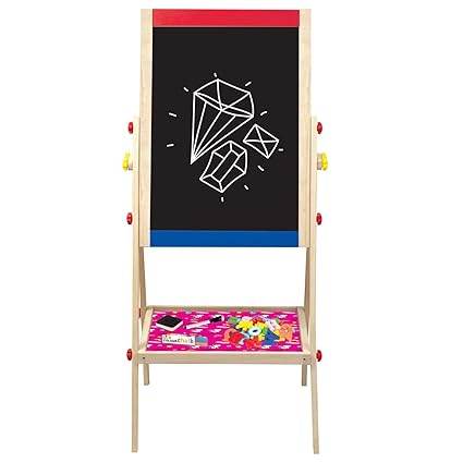Wooden drawing easel with black chalkboard and colorful design, perfect for unicorn unicorns fans