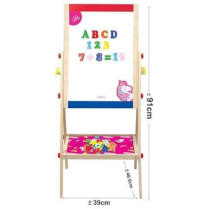 Wooden art easel with whiteboard and colorful unicorn letters for kids aged 3-7 years