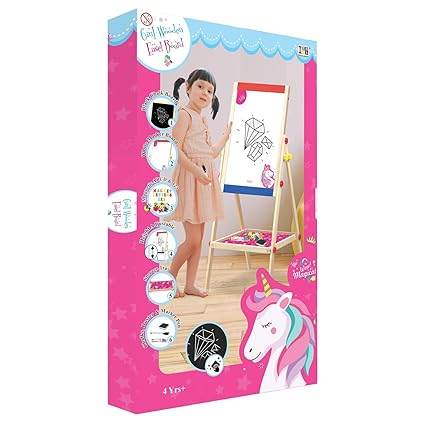 Unicorn-themed drawing easel toy for kids ages 4 and up with colorful accessories