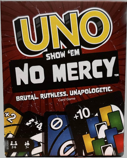 UNO No Mercy card game box with bold text buy UNO No Mercy online India from T-Rex the toyland Sitamarhi