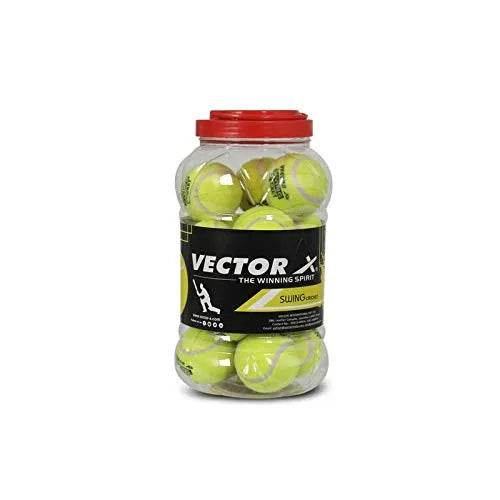 Container of Vector X cricket tennis balls with red lid and black label for sports use