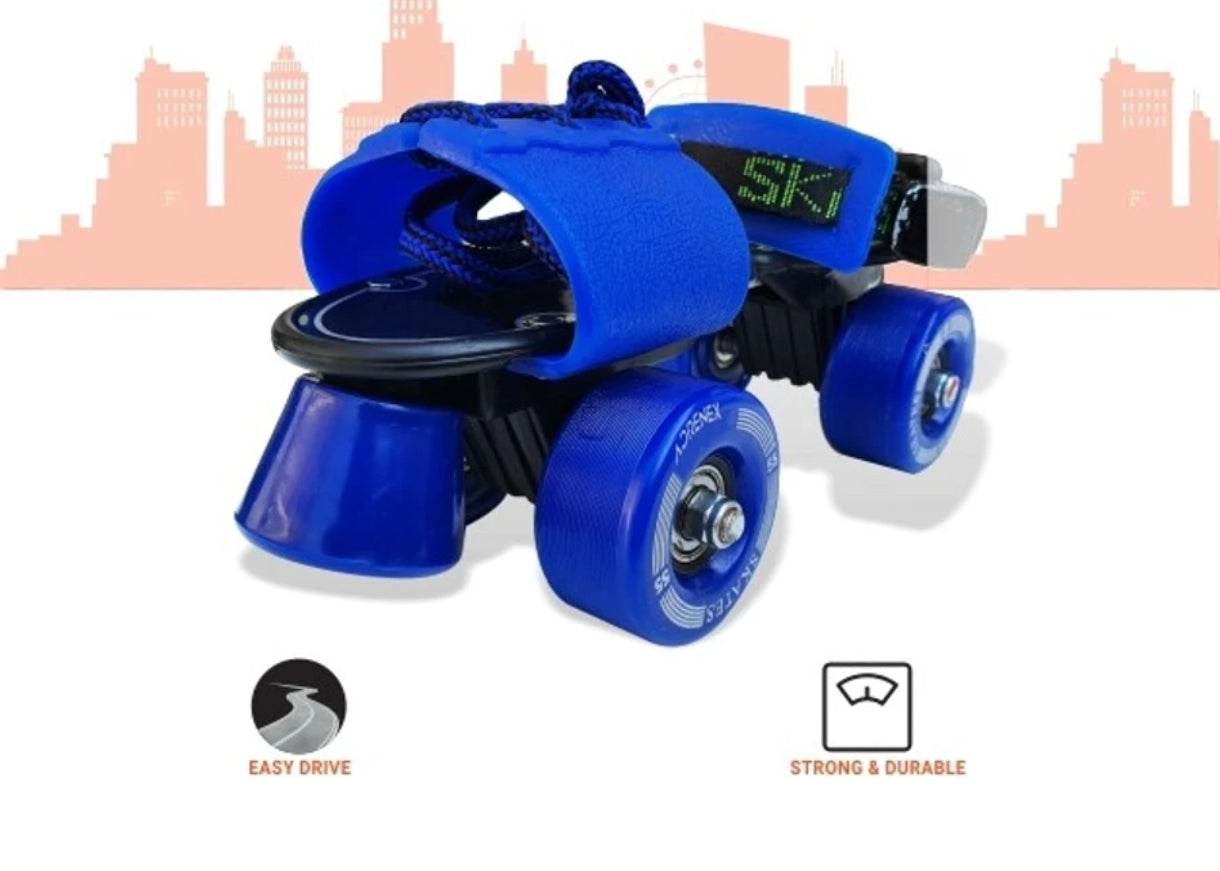 Blue adjustable roller skates for kids with easy drive wheels and strong durable build