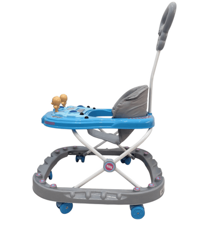 Blue walker paul with a padded seat and toys for babies aged 6-18 months