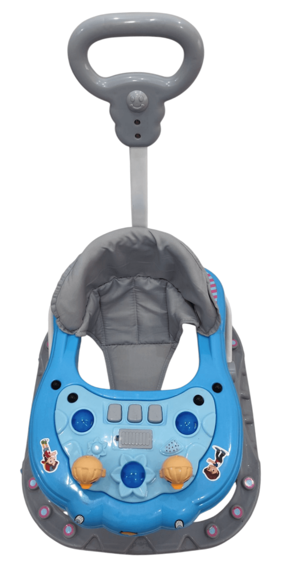 Blue walker paul with adjustable handle and interactive buttons for infants
