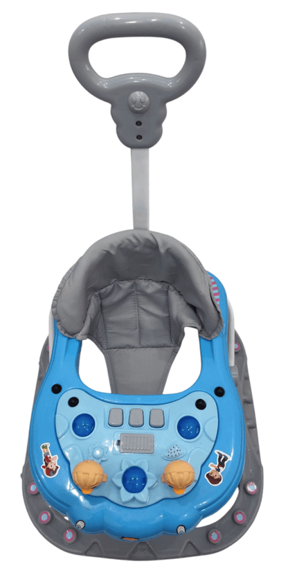 Blue walker paul with adjustable handle and interactive buttons for infants