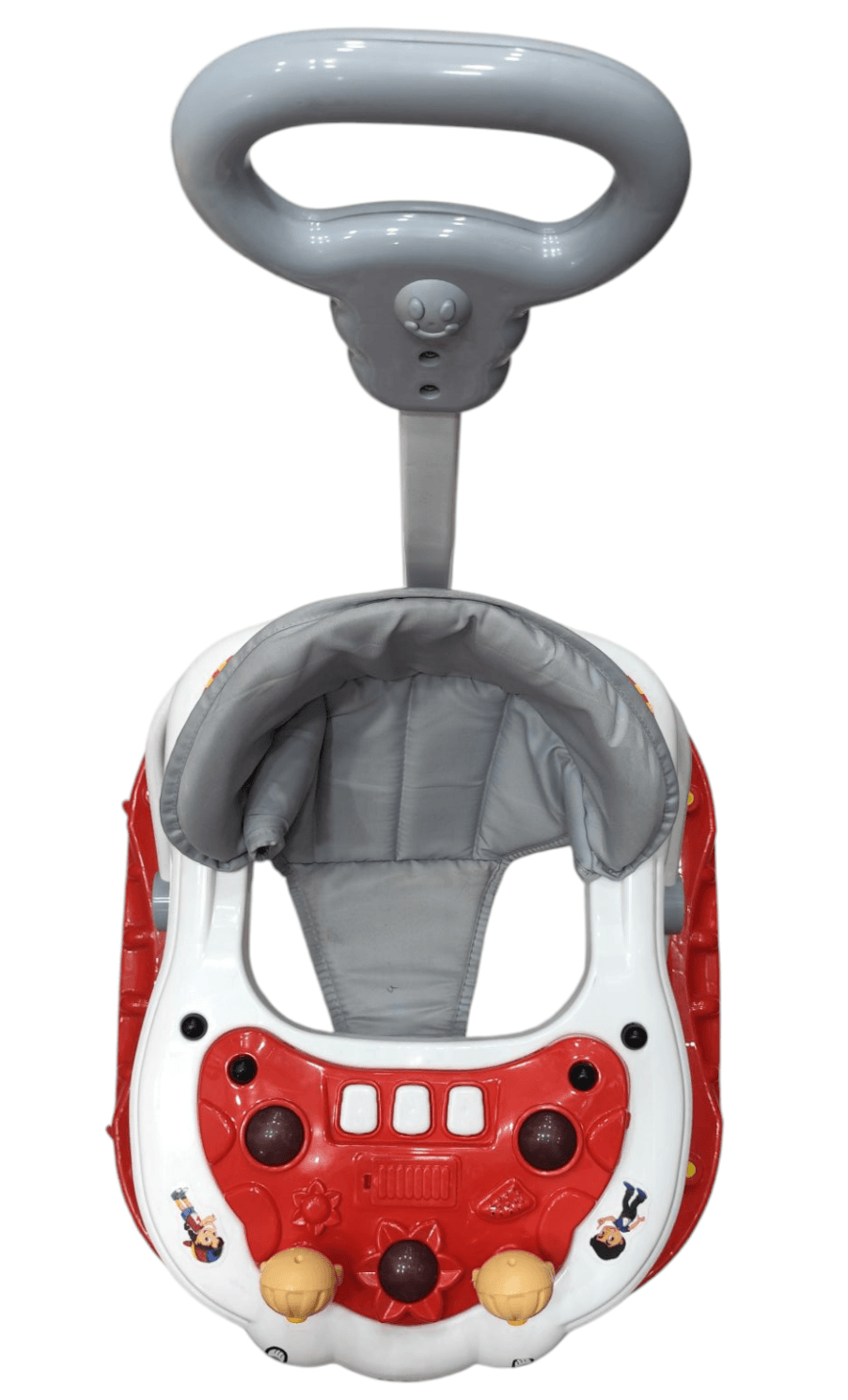 Red walker Paul for infants with a supportive seat and push handle for ages 6-12 months