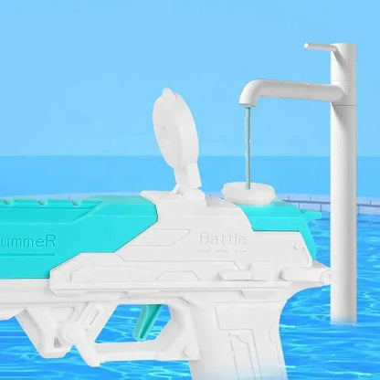 Blue and white water gun gun for kids with easy refill feature for summer fun