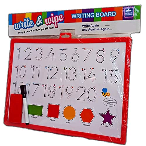Red write and wipe writing board for learning numbers and shapes, suitable for kids