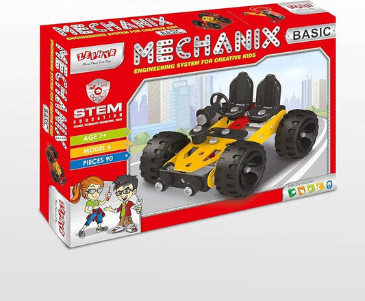 Mechanix building set for kids STEM educational toy model with 90 pieces and yellow race car design